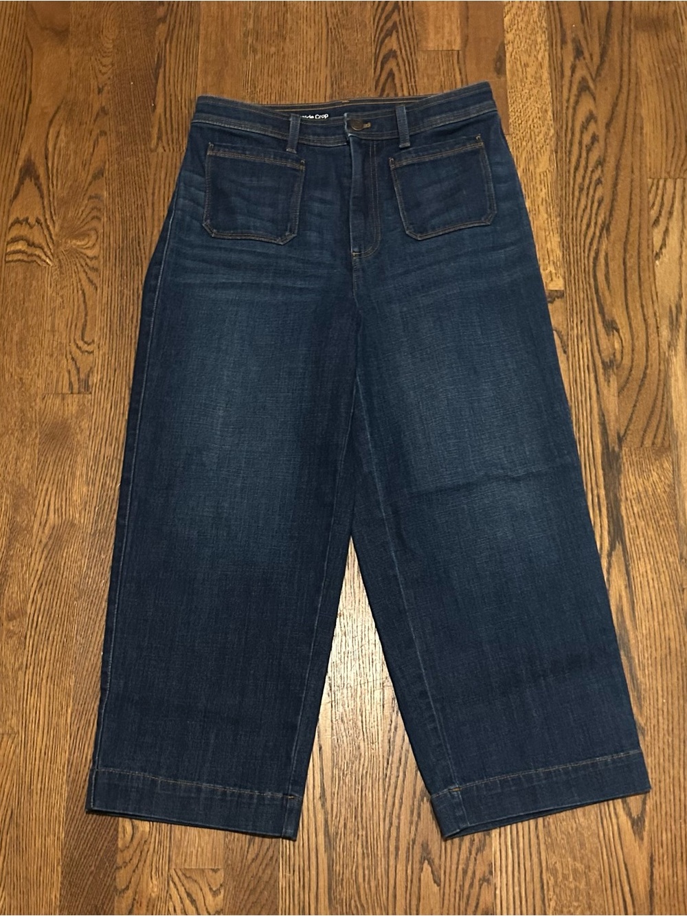 Talbots Dark Blue Cropped Wide-Leg Jeans front patch pockets